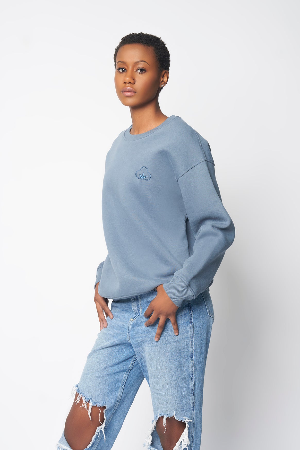 Women s Crewneck Sweatshirt Blue Haze Cotton Isle